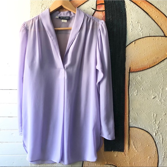 Vintage 80s Sheer Ethereal Lavender Puff Sleeve V-Neck See Through Tunic Blouse - Picture 8 of 13